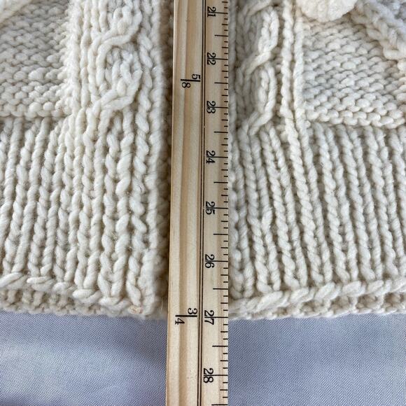 Indian Creations Fisherman Hooded Wool Zip Cardigan Sweater Women M Cream Chunky - Picture 9 of 12